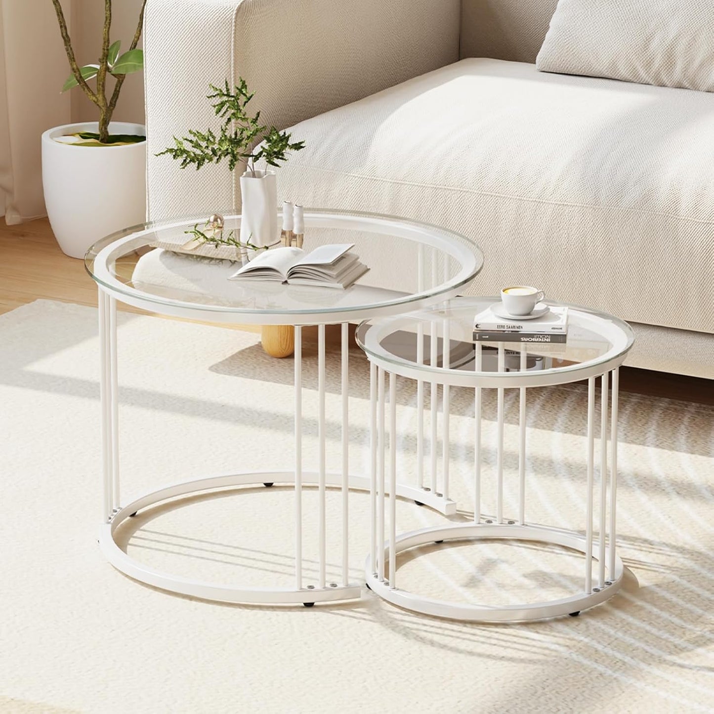 Garden 4 you Coffee Table Faux Marble Nesting Table for Small Place 2 Sets Modern Furniture Living Room Sets End Side Table Night Stand for Bed Room Dining Room (White & Gold)
