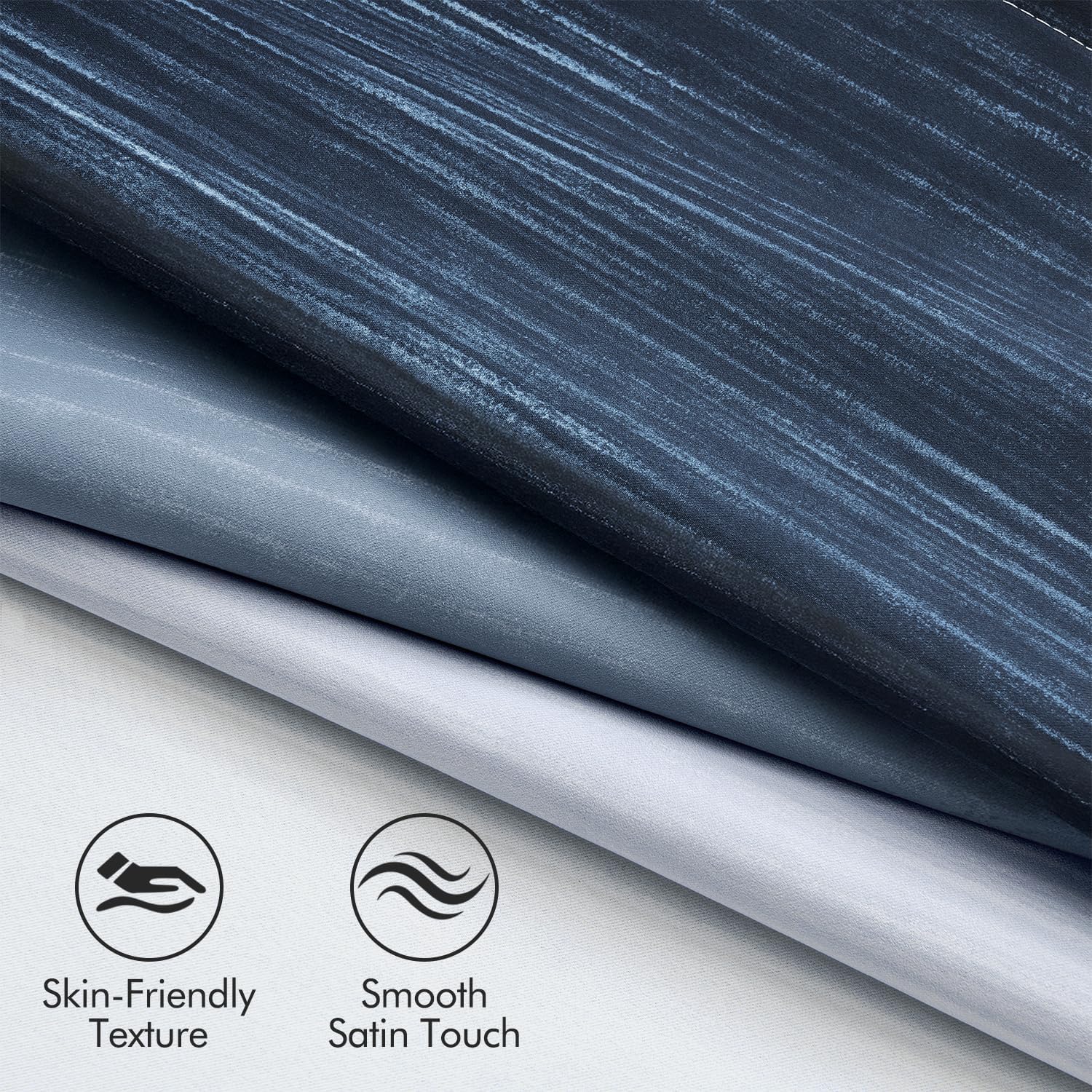 Ombre 100% Blackout Curtains, Navy Blue and Greyish White Full Room Darkening Thermal Insulated 84 Inches Long Drapes for Bedroom/Living Room Grommet Window Treatments Modern 52Wx84L, Set of 2