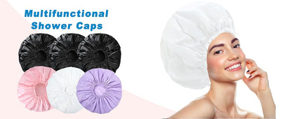 6 PCS Shower Caps for Women, Double Side Waterproof Shower Cap, Reusable Elastic Bath Caps for Shower, EVA Bathing Shower Caps, Bath Hair Caps - Candy Color