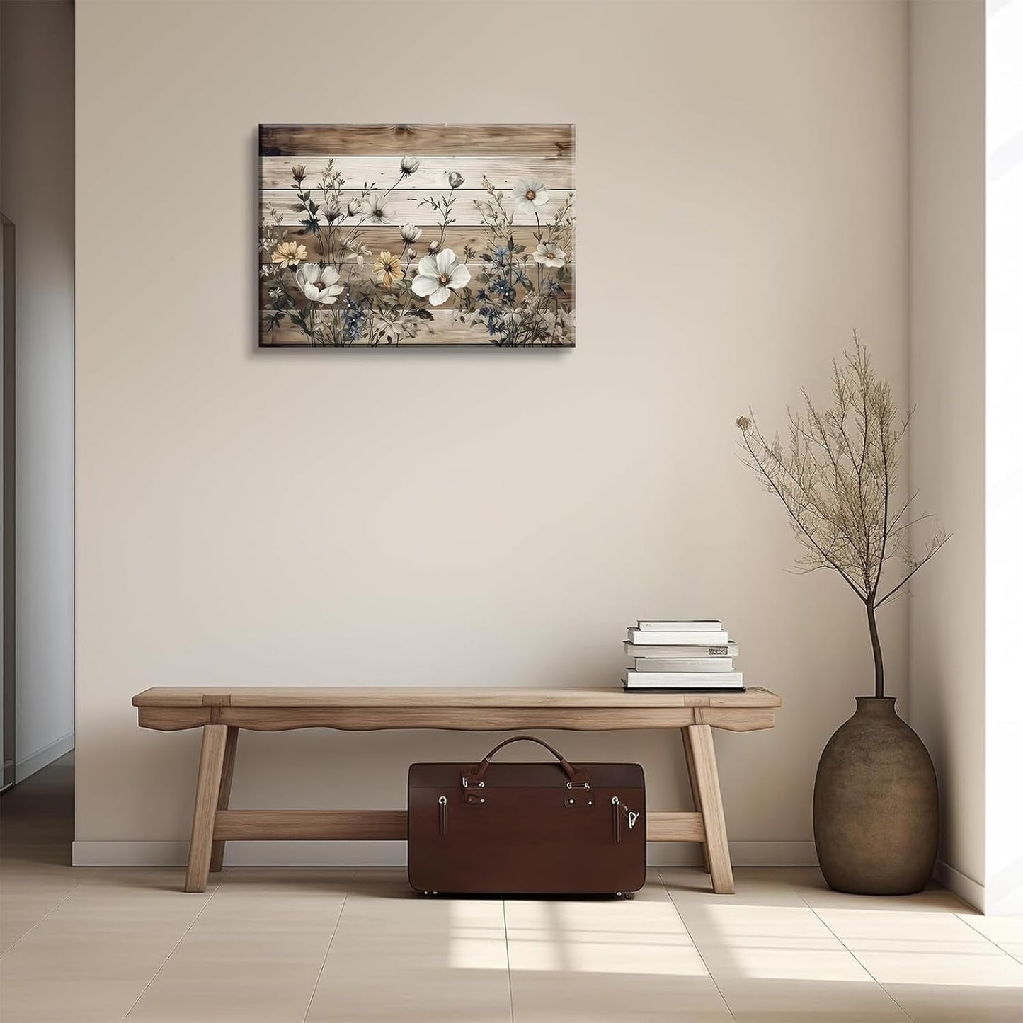 Vintage Floral Wall Art Rustic Flowers Wall Decor Farmhouse Canvas Poster Picture for Home Wall Decor, Living Room and Bedroom Decor 12x16 Inch Ready to Hang