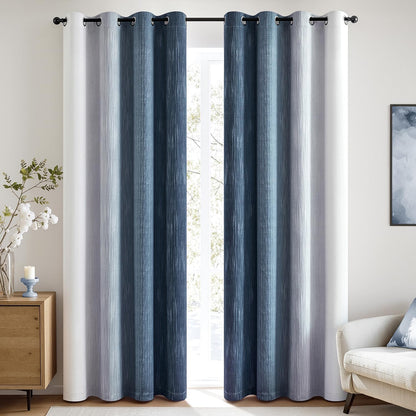 Ombre 100% Blackout Curtains, Navy Blue and Greyish White Full Room Darkening Thermal Insulated 84 Inches Long Drapes for Bedroom/Living Room Grommet Window Treatments Modern 52Wx84L, Set of 2
