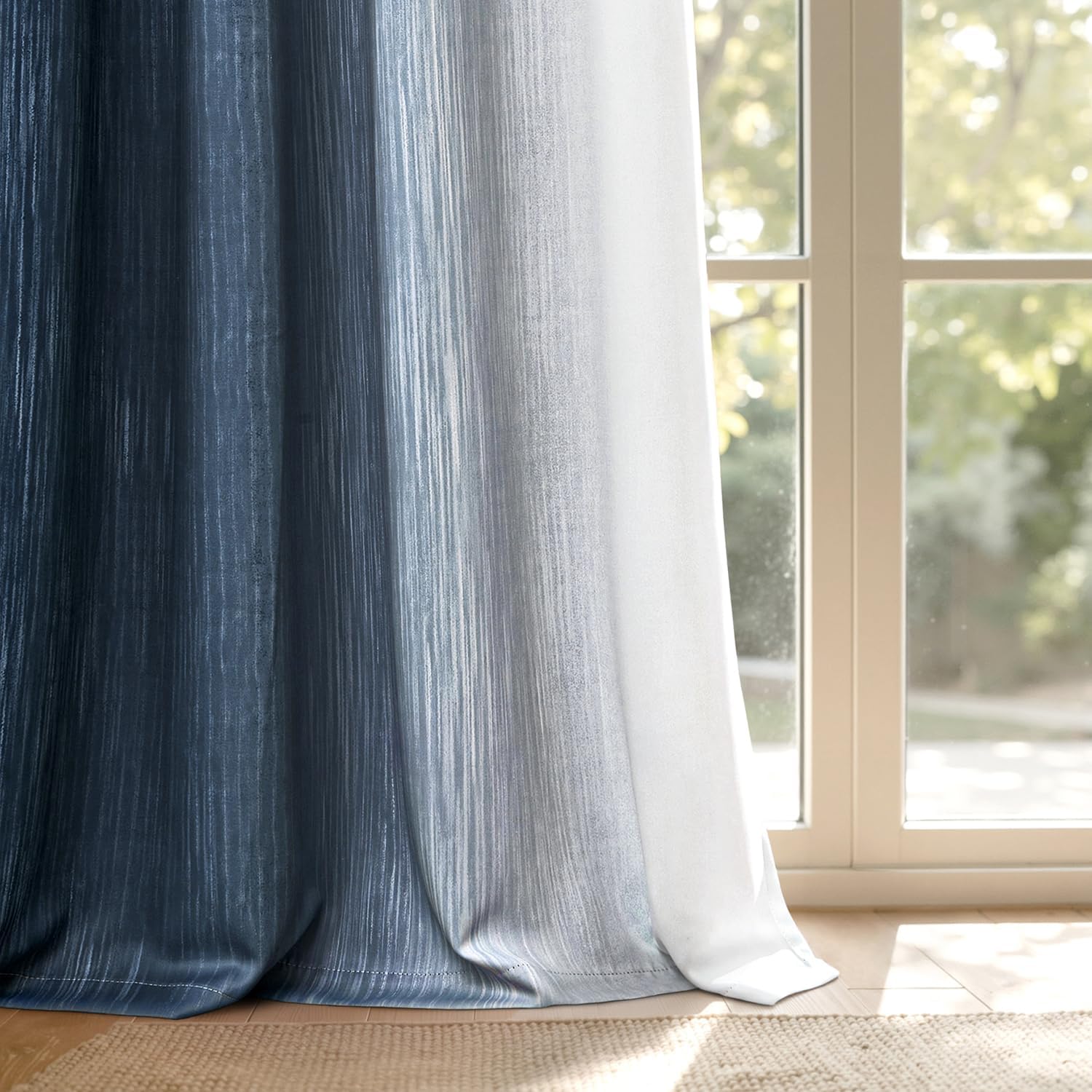 Ombre 100% Blackout Curtains, Navy Blue and Greyish White Full Room Darkening Thermal Insulated 84 Inches Long Drapes for Bedroom/Living Room Grommet Window Treatments Modern 52Wx84L, Set of 2