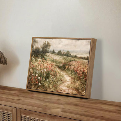 Framed Canvas Wall Art,Vintage Decor,Landscape Nature Country Wildflower Paintings Farmhouse Pictures Modern Artwork Rustic Fall Flower Prints Cottagecore Office Living Room Bedroom Bathroom