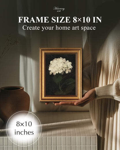Gold Framed Vintage Wall Art for Living Room, Flowers Painting Canvas Prints Shelf Decor for Kitchen, Aesthetic Bedroom Wall Art, Christmas Gifts for Friends or Family (White Hydrangea 8"x10")