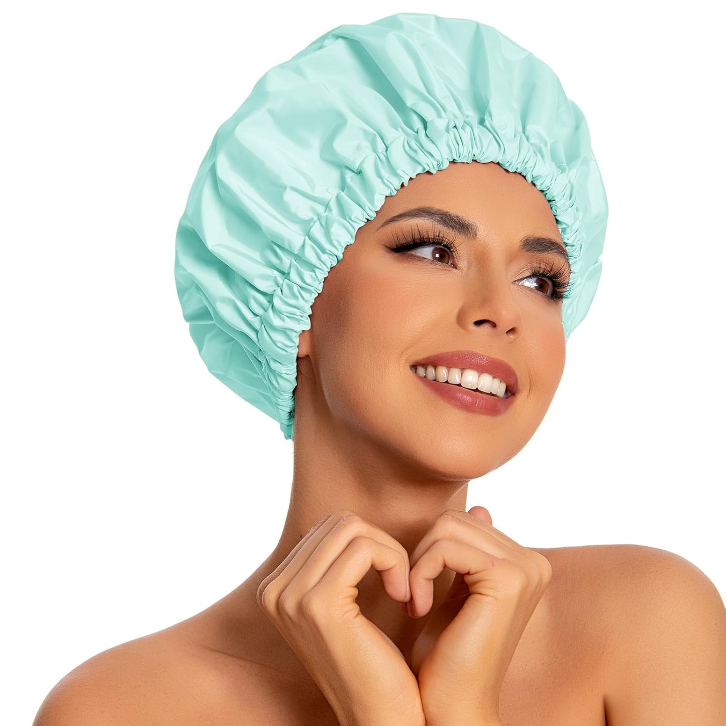 Reusable Shower Cap for Women, Large Waterproof Shower Bonnet Washable Elastic Band Bath Hair Hat for Long Hair, Braids(Green)