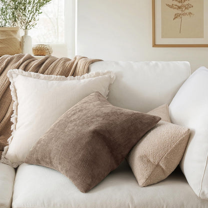 MIULEE Pack of 2 Decorative Throw Pillow Covers Soft Chenille Throw Pillows Solid Neutral Farmhouse Textured Cushion Covers for Couch Sofa Bedroom Living Room 20x20 Inch, Taupe Grey