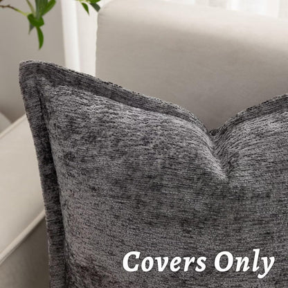 Grey Decorative Throw Pillow Covers 18x18 Inch Set of 2 Cozy Soild Chenille Cushion Cases Soft Textured Square Couch Pillows Cover Boho Accent Farmhouse Pillowcases for Sofa Bed
