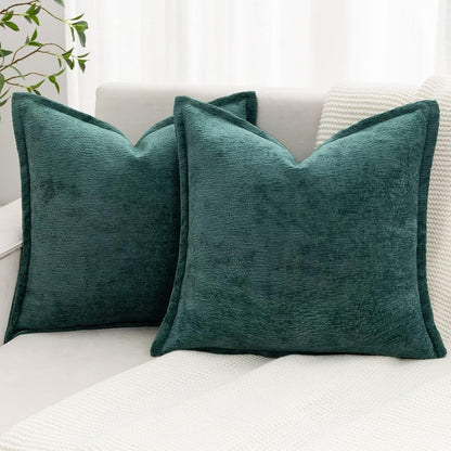 Grey Decorative Throw Pillow Covers 18x18 Inch Set of 2 Cozy Soild Chenille Cushion Cases Soft Textured Square Couch Pillows Cover Boho Accent Farmhouse Pillowcases for Sofa Bed