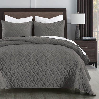 HOME Quilt Set Queen Size Navy Blue, Classic Geometric Diamond Stitched Pattern, Ultra Soft Microfiber Lightweight Bedding Bedspread Coverlet for All Season with 1 Quilt 2 Pillow Shams
