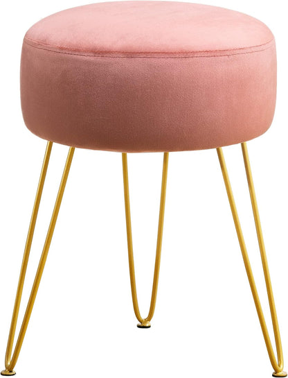 Vanity Stool, Gray Vanity Stools for Makeup Room, Round Ottoman Foot Stool, Velvet Footrest Vanity Chair for Bathroom Vanity, Bedroom, Living Room, Entryway, Offices, 300lbs