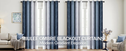 Ombre 100% Blackout Curtains, Navy Blue and Greyish White Full Room Darkening Thermal Insulated 84 Inches Long Drapes for Bedroom/Living Room Grommet Window Treatments Modern 52Wx84L, Set of 2