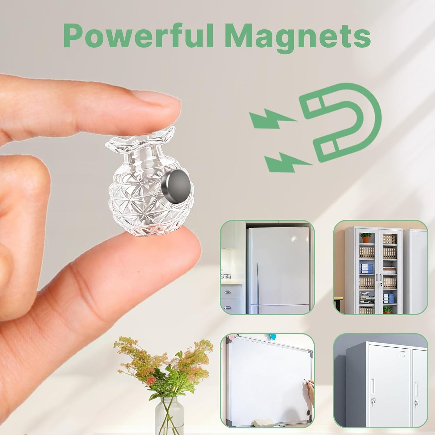 Cute Mini Vase Magnets for Fridge, Tiny Plant Glass Vases with Flowers, Magnetic Refrigerator Decor for Kitchen, Office, Locker (5 Pack)
