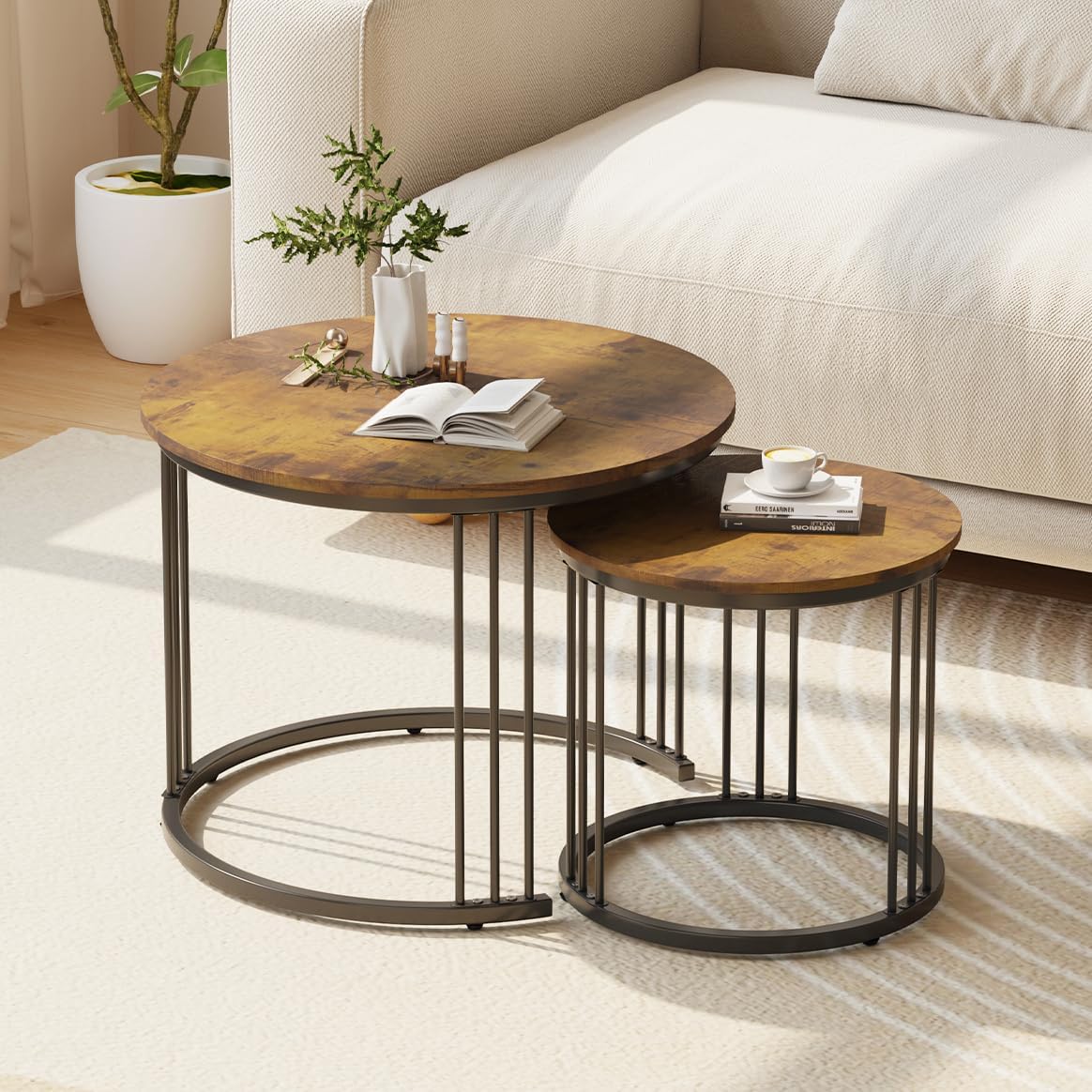 Garden 4 you Coffee Table Faux Marble Nesting Table for Small Place 2 Sets Modern Furniture Living Room Sets End Side Table Night Stand for Bed Room Dining Room (White & Gold)