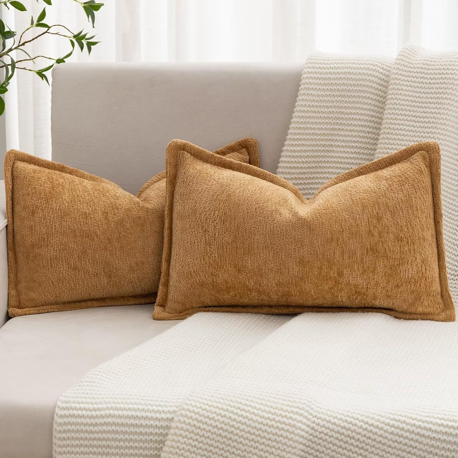 Grey Decorative Throw Pillow Covers 18x18 Inch Set of 2 Cozy Soild Chenille Cushion Cases Soft Textured Square Couch Pillows Cover Boho Accent Farmhouse Pillowcases for Sofa Bed