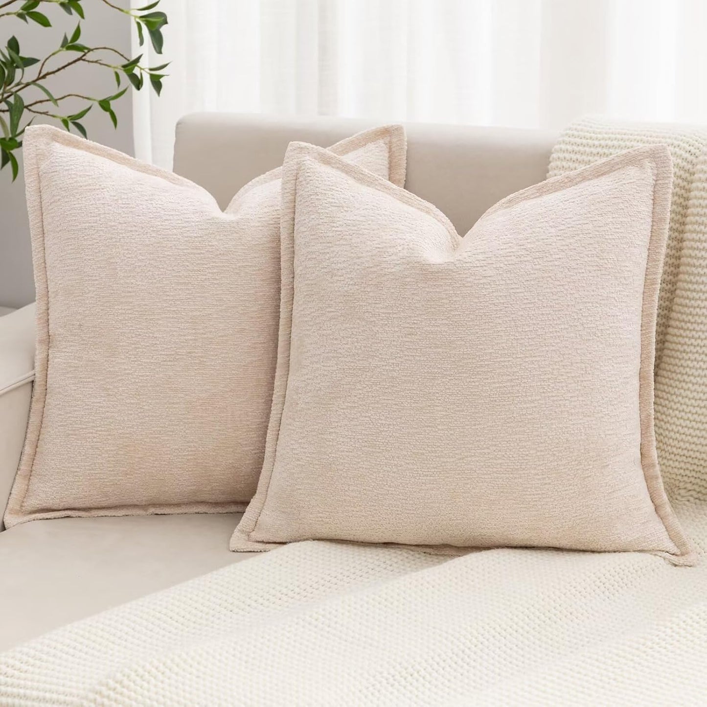 Grey Decorative Throw Pillow Covers 18x18 Inch Set of 2 Cozy Soild Chenille Cushion Cases Soft Textured Square Couch Pillows Cover Boho Accent Farmhouse Pillowcases for Sofa Bed