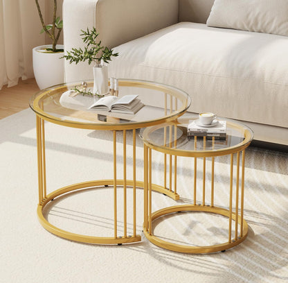 Garden 4 you Coffee Table Faux Marble Nesting Table for Small Place 2 Sets Modern Furniture Living Room Sets End Side Table Night Stand for Bed Room Dining Room (White & Gold)