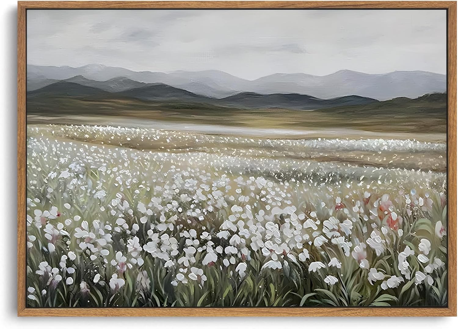 Framed Canvas Wall Art,Vintage Decor,Landscape Nature Country Wildflower Paintings Farmhouse Pictures Modern Artwork Rustic Fall Flower Prints Cottagecore Office Living Room Bedroom Bathroom