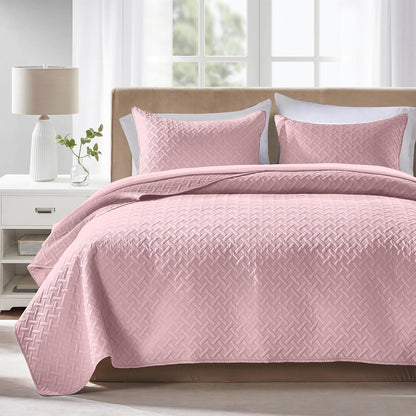Quilts Queen Size - Ultra Soft Navy Blue Quilt Lightweight Microfiber Bedspreads, Classic Basket Weave Pattern Bedspread Bed Coverlet 3 Pieces for All-Season (1 Quilt, 2 Pillow Shams) | Breathable material, Easy care