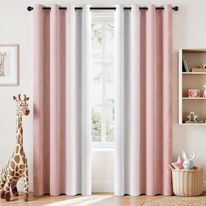 Ombre 100% Blackout Curtains, Navy Blue and Greyish White Full Room Darkening Thermal Insulated 84 Inches Long Drapes for Bedroom/Living Room Grommet Window Treatments Modern 52Wx84L, Set of 2
