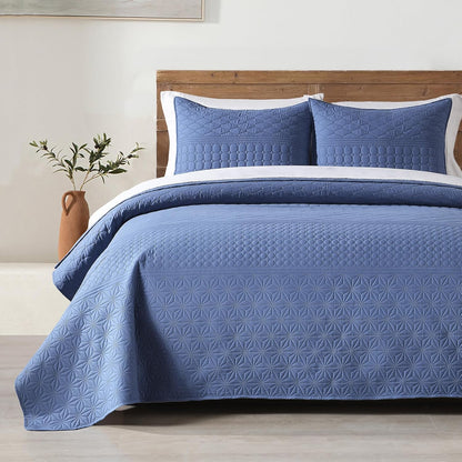 HOME Quilt Set Queen Size Navy Blue, Classic Geometric Diamond Stitched Pattern, Ultra Soft Microfiber Lightweight Bedding Bedspread Coverlet for All Season with 1 Quilt 2 Pillow Shams
