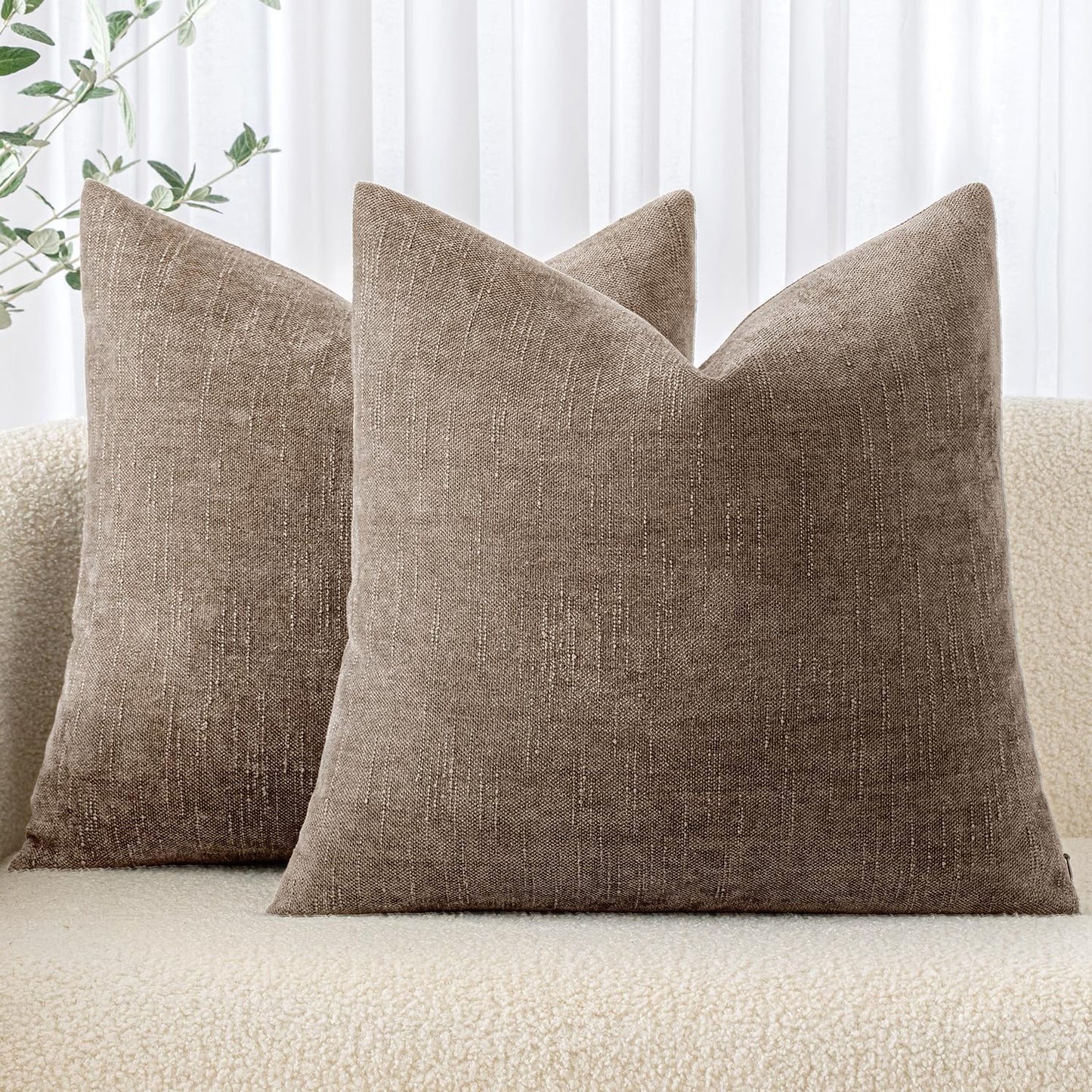 MIULEE Pack of 2 Decorative Throw Pillow Covers Soft Chenille Throw Pillows Solid Neutral Farmhouse Textured Cushion Covers for Couch Sofa Bedroom Living Room 20x20 Inch, Taupe Grey