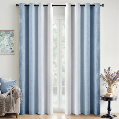 Ombre 100% Blackout Curtains, Navy Blue and Greyish White Full Room Darkening Thermal Insulated 84 Inches Long Drapes for Bedroom/Living Room Grommet Window Treatments Modern 52Wx84L, Set of 2