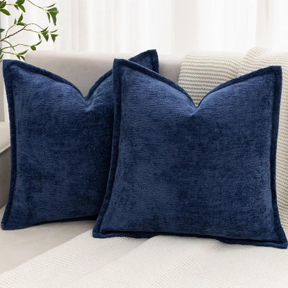 Grey Decorative Throw Pillow Covers 18x18 Inch Set of 2 Cozy Soild Chenille Cushion Cases Soft Textured Square Couch Pillows Cover Boho Accent Farmhouse Pillowcases for Sofa Bed