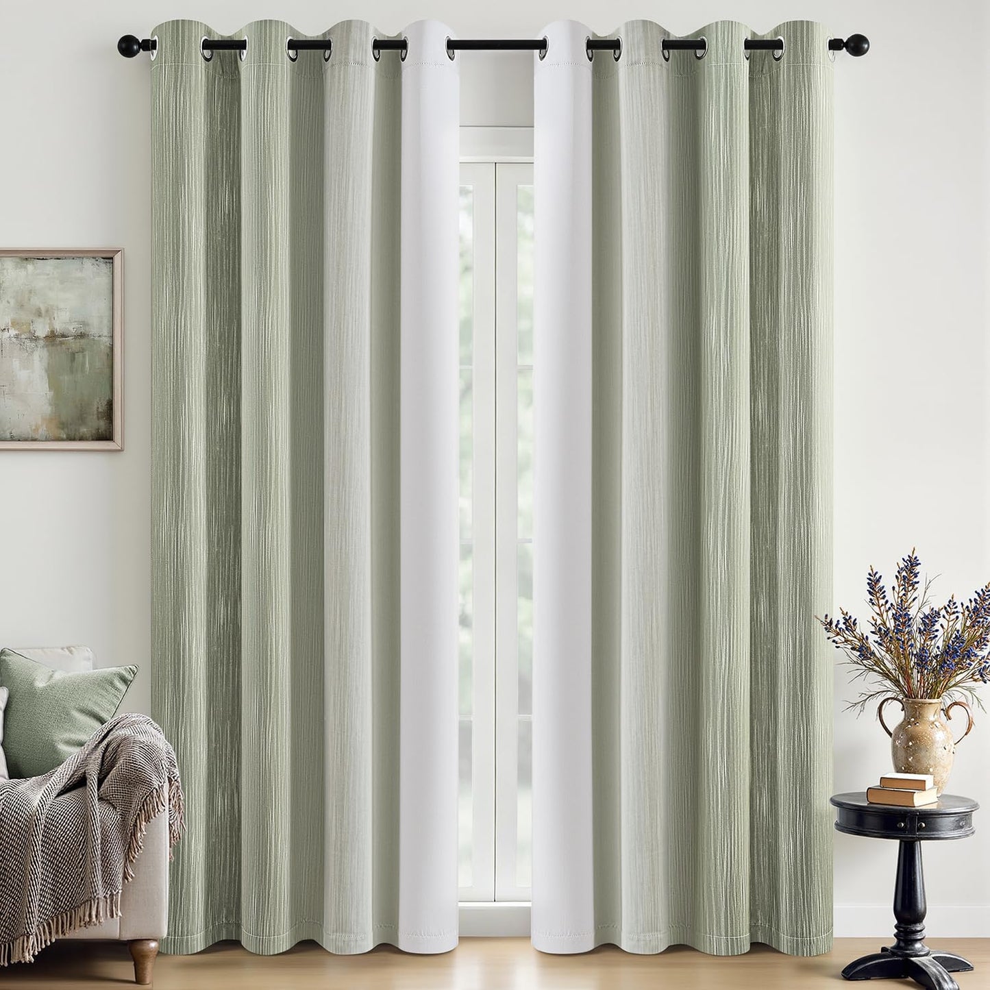 Ombre 100% Blackout Curtains, Navy Blue and Greyish White Full Room Darkening Thermal Insulated 84 Inches Long Drapes for Bedroom/Living Room Grommet Window Treatments Modern 52Wx84L, Set of 2