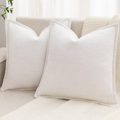 Grey Decorative Throw Pillow Covers 18x18 Inch Set of 2 Cozy Soild Chenille Cushion Cases Soft Textured Square Couch Pillows Cover Boho Accent Farmhouse Pillowcases for Sofa Bed