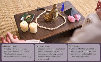 ODOXIA Floor Table for Tea Rituals | Altar Table for Meditation, Mindfulness & More | Low Japanese Floor Platform Chabudai Style | for Sitting On The Floor | Stable Wood Folding Design | Journaling