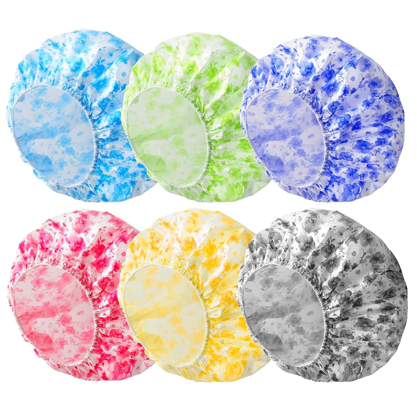 6 PCS Shower Caps for Women, Double Side Waterproof Shower Cap, Reusable Elastic Bath Caps for Shower, EVA Bathing Shower Caps, Bath Hair Caps - Candy Color