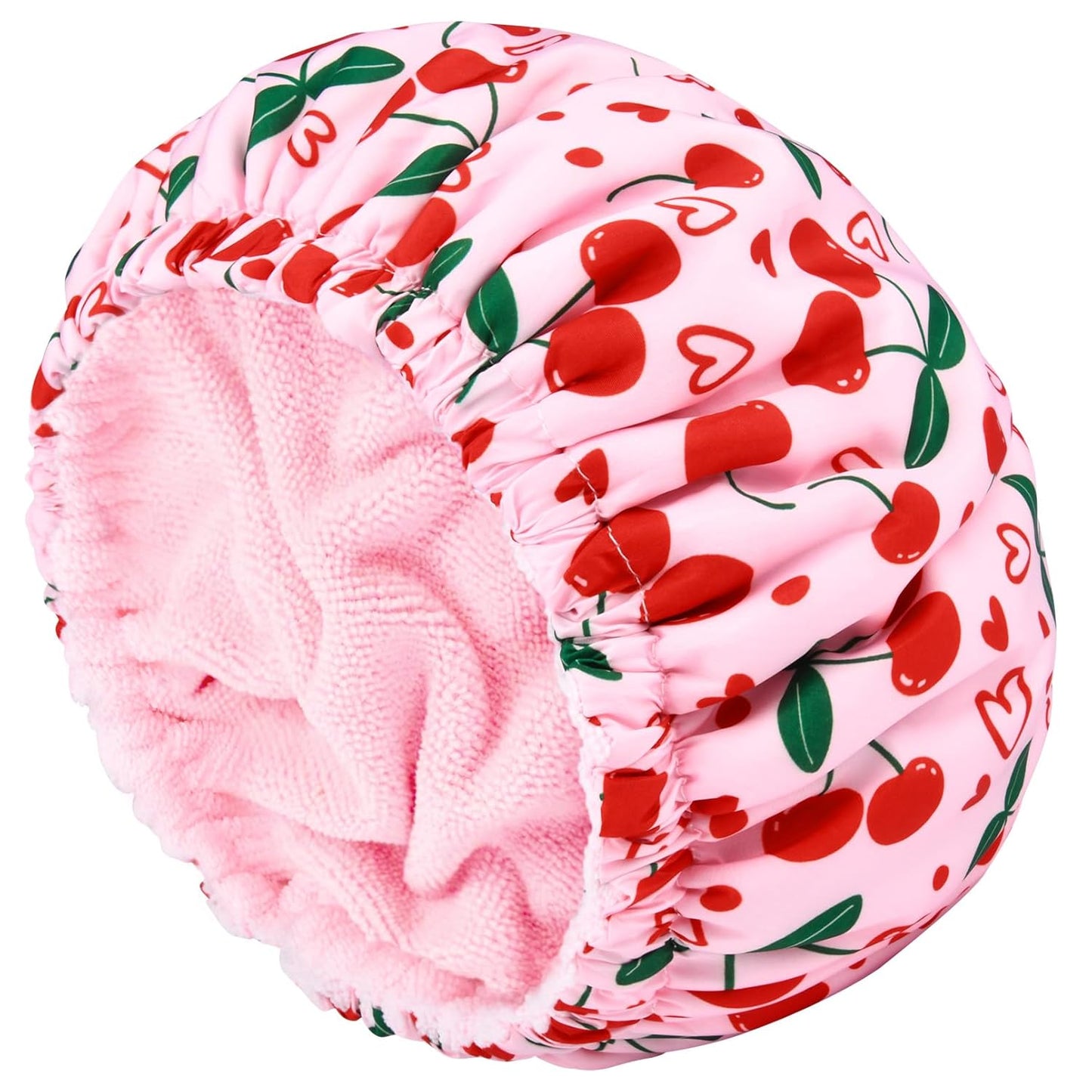 Shower Cap for Women Terry Lined Bath Cap Large Reusable Waterproof Elastic Band Pink Shower Caps for Long Thick Hair Soft Bath Shower Hair Caps
