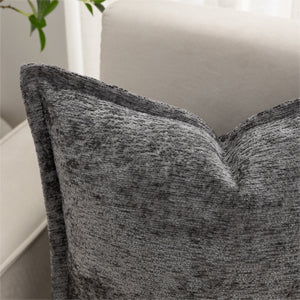 Grey Decorative Throw Pillow Covers 18x18 Inch Set of 2 Cozy Soild Chenille Cushion Cases Soft Textured Square Couch Pillows Cover Boho Accent Farmhouse Pillowcases for Sofa Bed